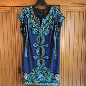 Laundry By Shelli Segal Blue and Green Midi Dress